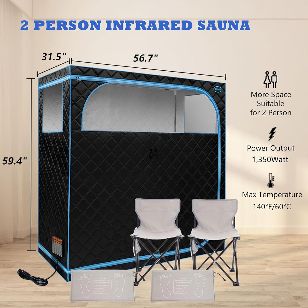 2 Person Infrared Sauna | Full Size Portable Sauna Tent | FAR Infrared Sauna for Home, 1,350watt
