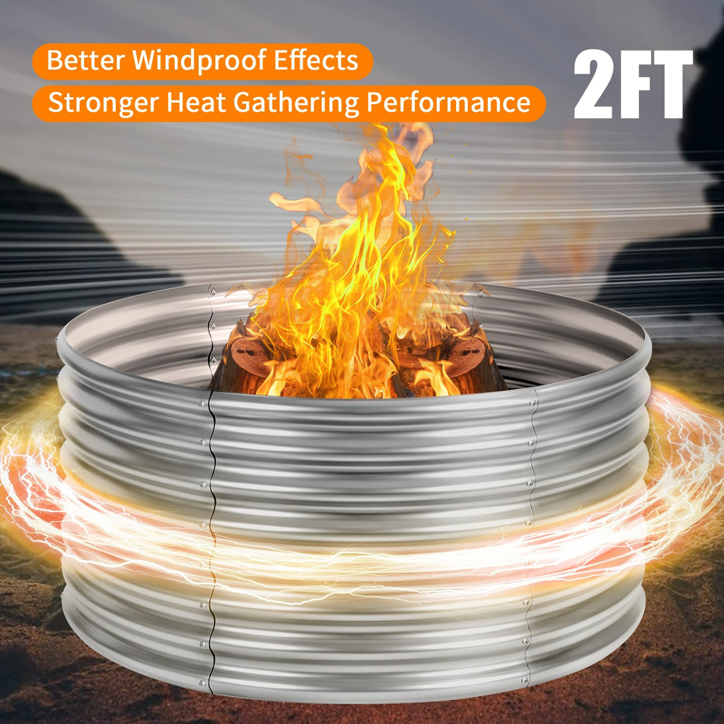 48 inch Fire Pit Ring, 4x4x2FT Galvanized Fire Ring, Wood Burning Fire Pits Ring, Outdoor Fireplace Height 2FT, Round