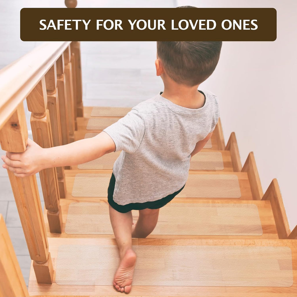 Clear Stair Treads Non Slip 30"x6", 18-Pack Anti Slip Strips for Wooden Steps Indoor, Transparent Adhesive Pre-Cut