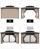 GarveeLife Hardtop Gazebo 10 ft x14 ft for All Weather, with Double Metal Roof, Aluminum Alloy Frame, Net, and Curtain