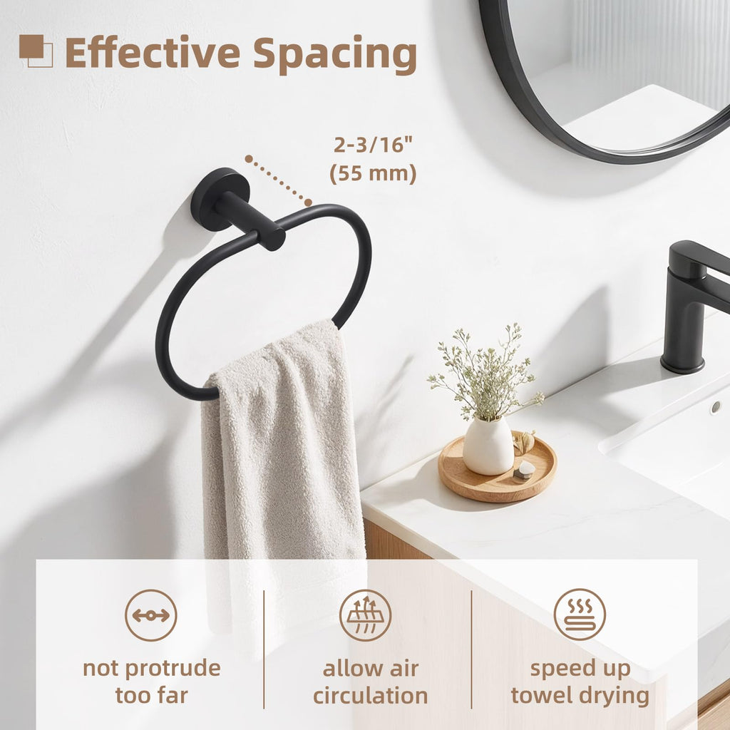 Bathroom Hand Towel Holder, Swivel Towel Ring, Matte Black