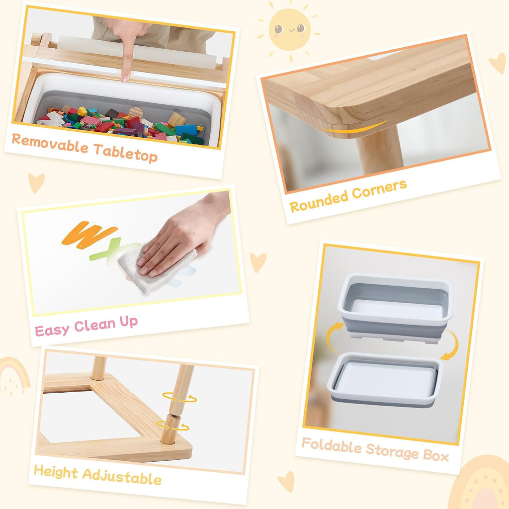 Sensory Table and Chair for Toddlers 2-8, Wood Kids Activity Tables with Storage Bins, Toddler Play Table with Roll