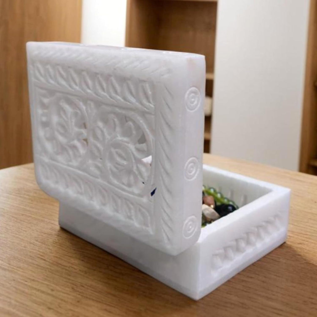 Vintage Onyx Marble Alabaster lid Hinged Footed Trinket Jewelry Box 3x4 inch - Decorative Treasure Box With Engraved