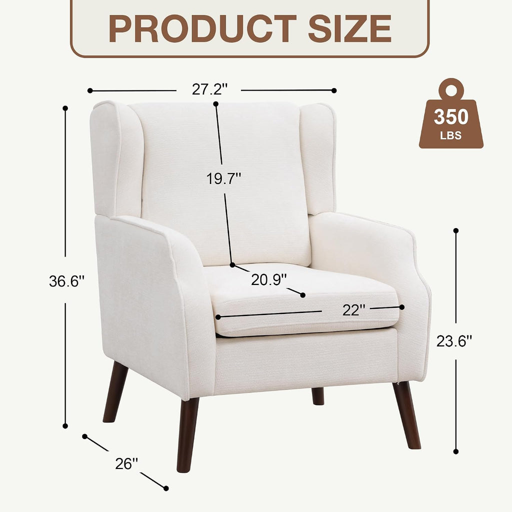 Accent Chair ,Mid Century Modern Wingback Chair ,Upholstered Armchair with Lounge Seat and Wood Legs Apartment Small