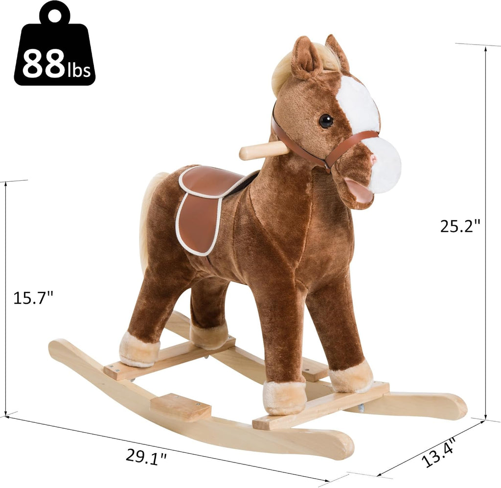 Kids Plush Toy Rocking Horse Ride on with Realistic Sounds - Brown