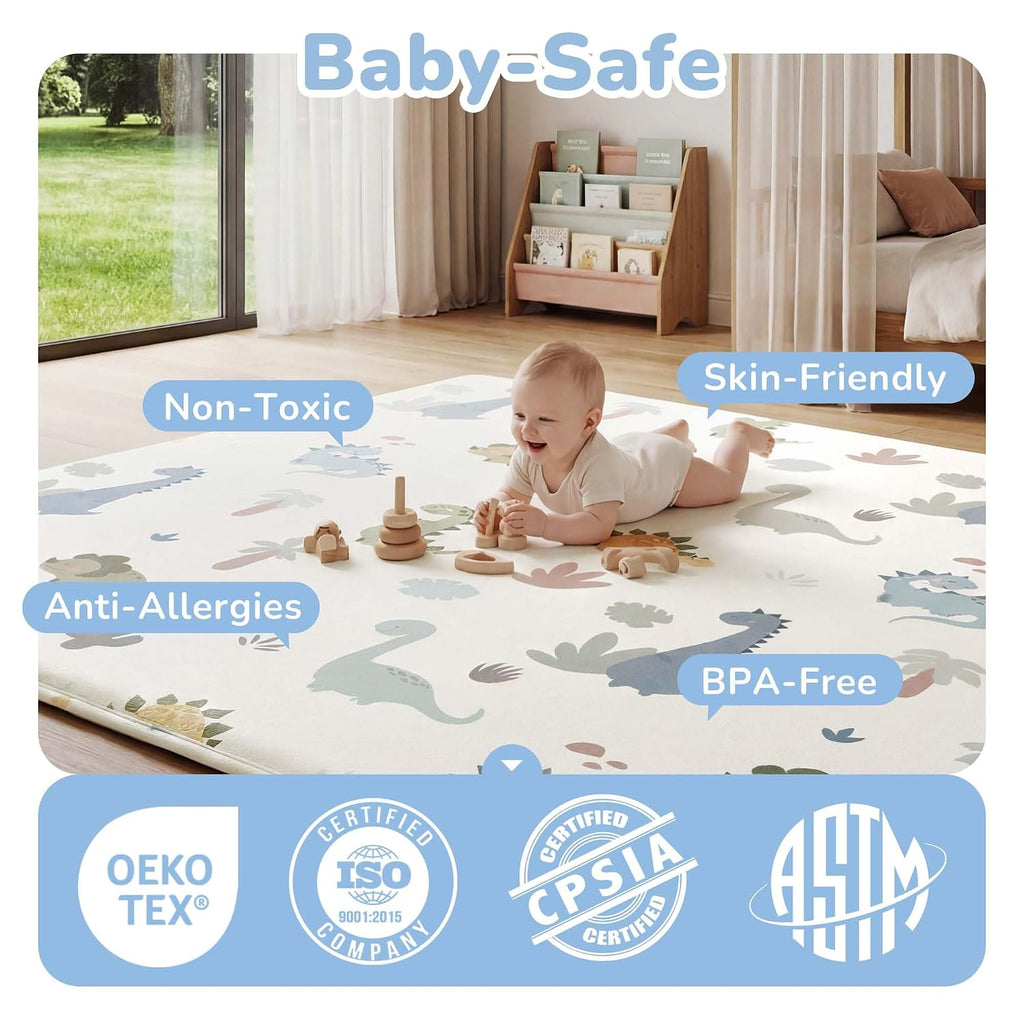 1.5'' Thick Play Mat, 71x59 Memory Foam Play Mat for Baby, Dinosaur