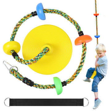 Tree Swing for Kids 3+, Heavy Duty Disc Seat Climbing Rope Set (Yellow)