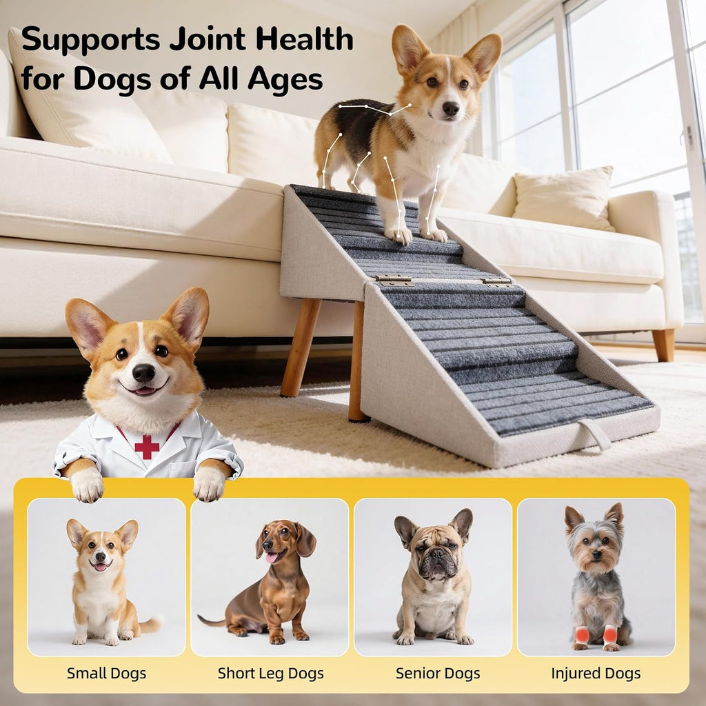 Dog Stairs for Small Dogs, 2-in-1 Dog Safety Ramp and Ottoman, 17.13" H