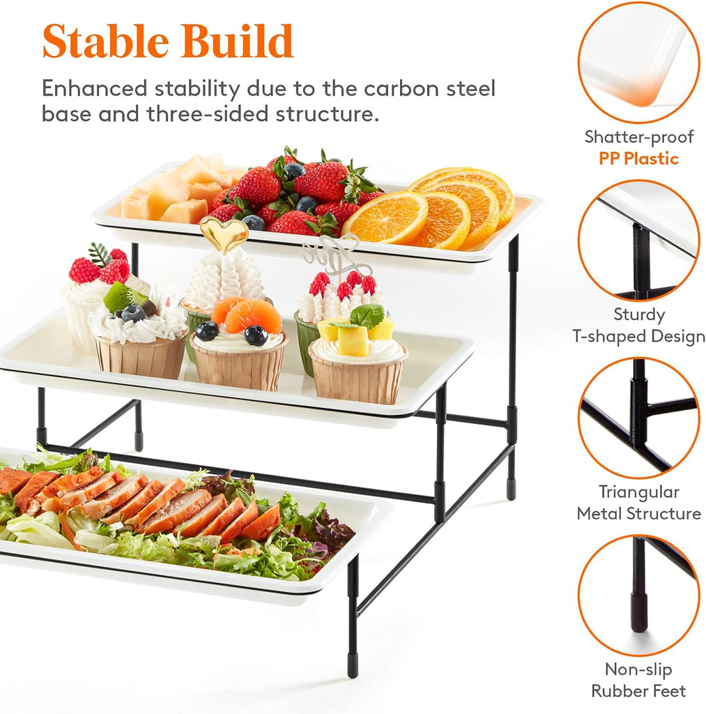 Tier Serving Tray for Party, Plastic Tiered Food Serving Platters - Set of 3