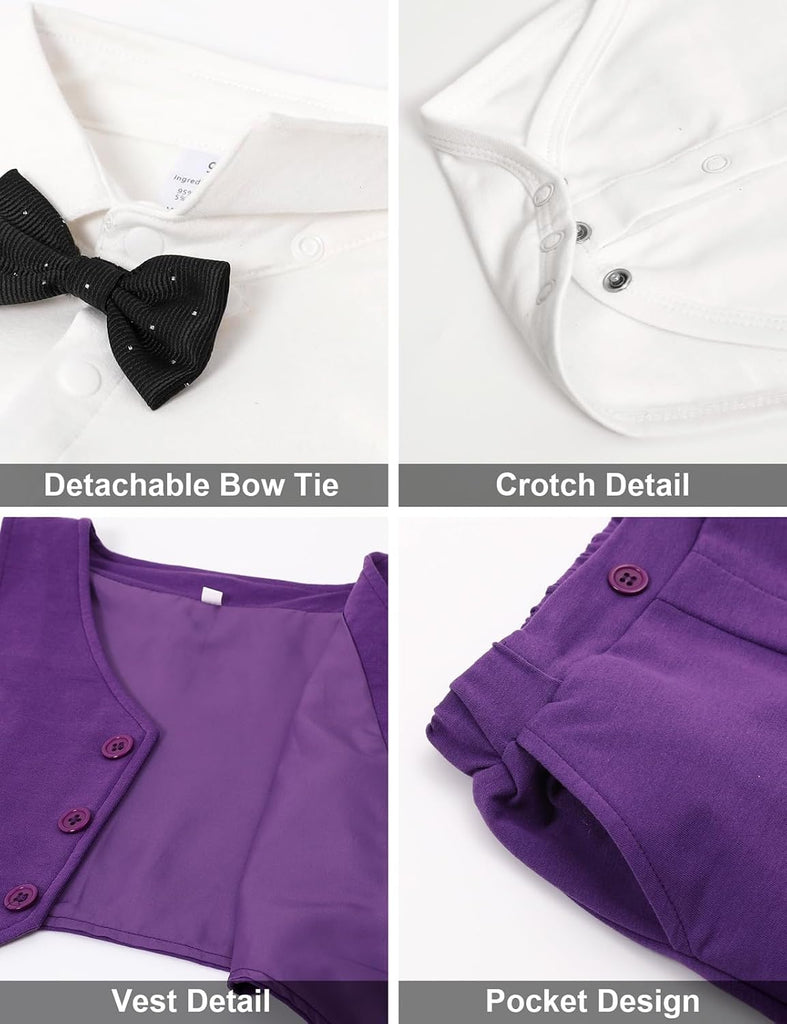 4Pcs Baby Boy Suits Dress Outfit Shirt Pants Bowtie Vest Set