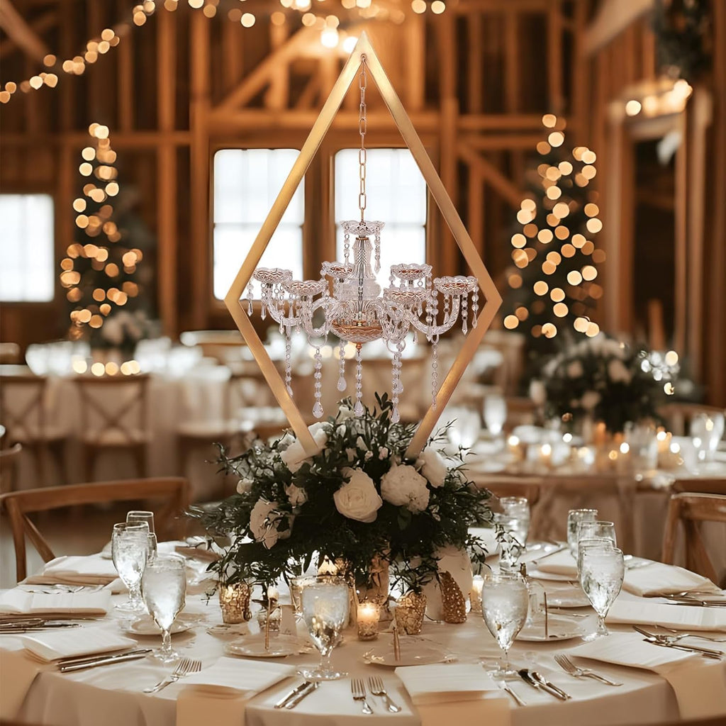 45" Gold Wedding Candelabra Set of 4 | Tall Crystal-Accent Centerpieces with Acrylic Diamond Drops for Reception