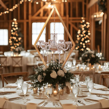 45" Gold Wedding Candelabra Set of 4 | Tall Crystal-Accent Centerpieces with Acrylic Diamond Drops for Reception