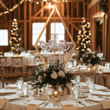 45" Gold Wedding Candelabra Set of 4 | Tall Crystal-Accent Centerpieces with Acrylic Diamond Drops for Reception