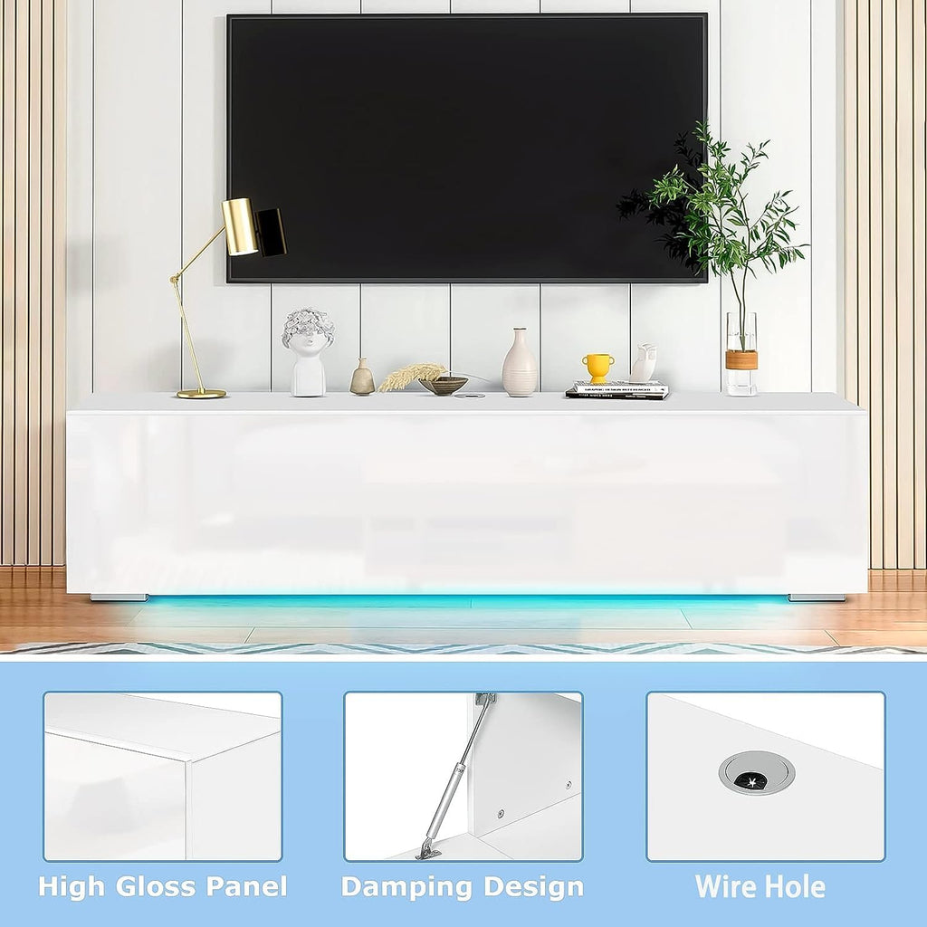 Floating with Led Light for 63 Inch TVs Wall Mounted Led Entertainment Center with High Gloss Storage Modern Floor