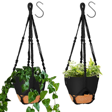 10 Inch Hanging Planters with Macrame Plant Hanger for Indoor and Outdoor Plants, 2 Pack Large Self Watering Hanging