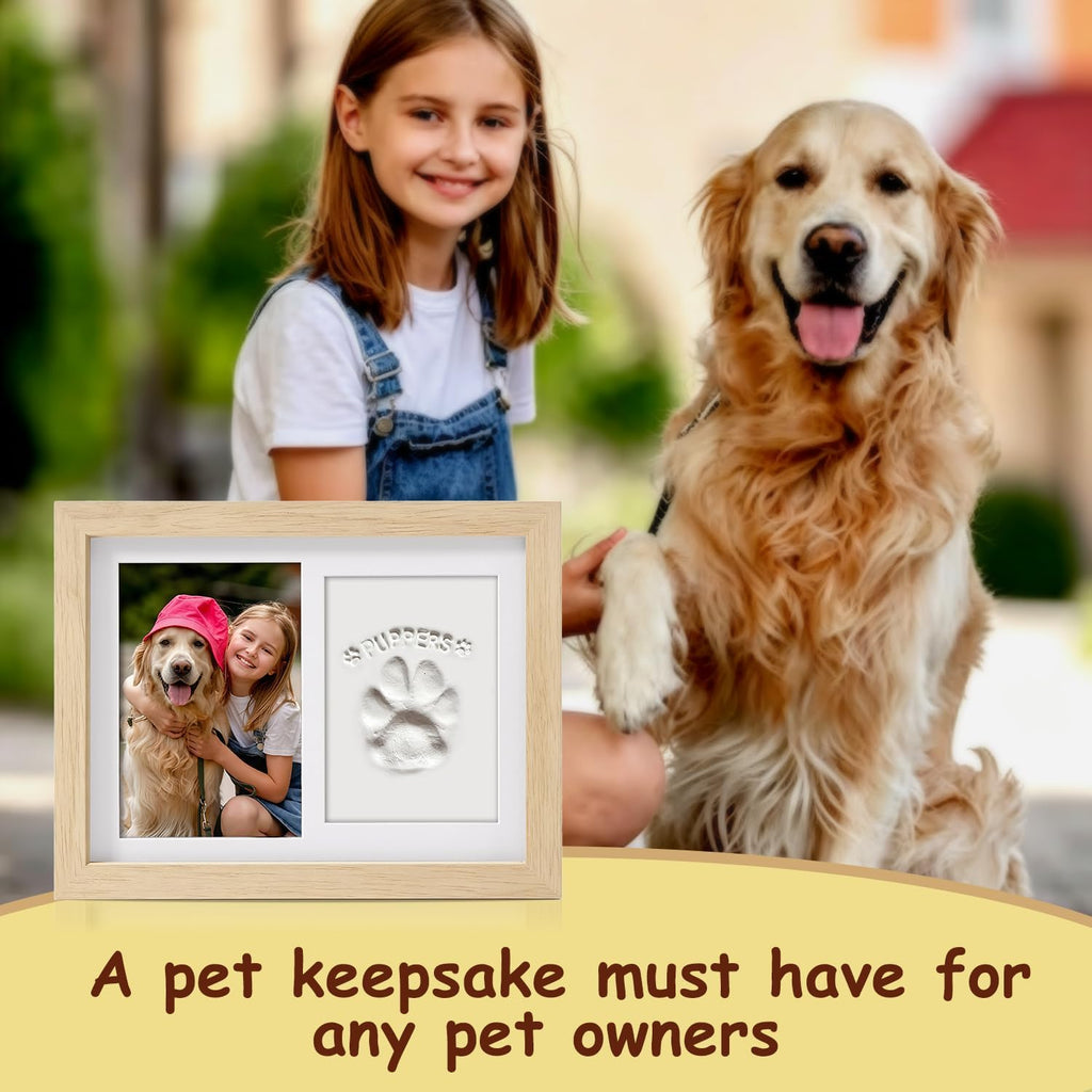 Pet Memorial Frame for Dogs and Cats, Pet Paw Print Photo Frame with Clay Imprint Kit, Pawprint Making Kit and Photo