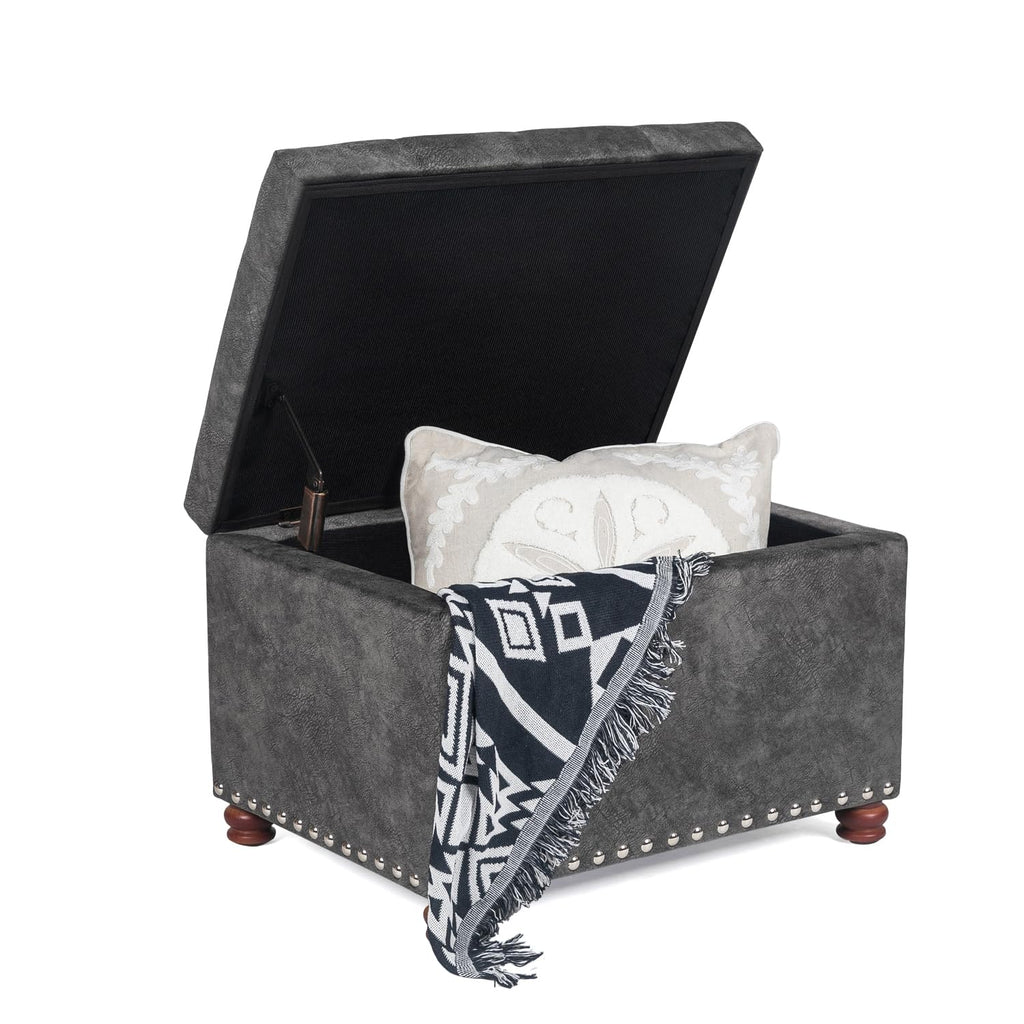 24'' Ottoman with Storage, Upholstered Storage Ottoman Stool, Velvet Tufted Cube Footstools Small, Hinged Foot Rest