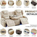 RV Power Loveseat Recliner Sofa, Leathaire Fabric 3-Seater Wall Hugger Reclining Sofa