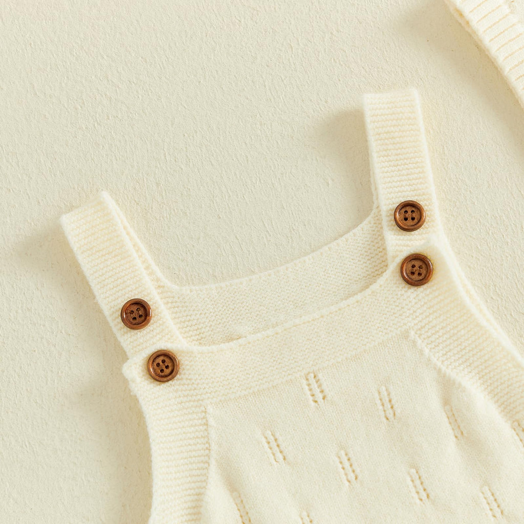 Newborn Girl Boy Outfit Baby Knit Romper Overall with Hat (Cream, )