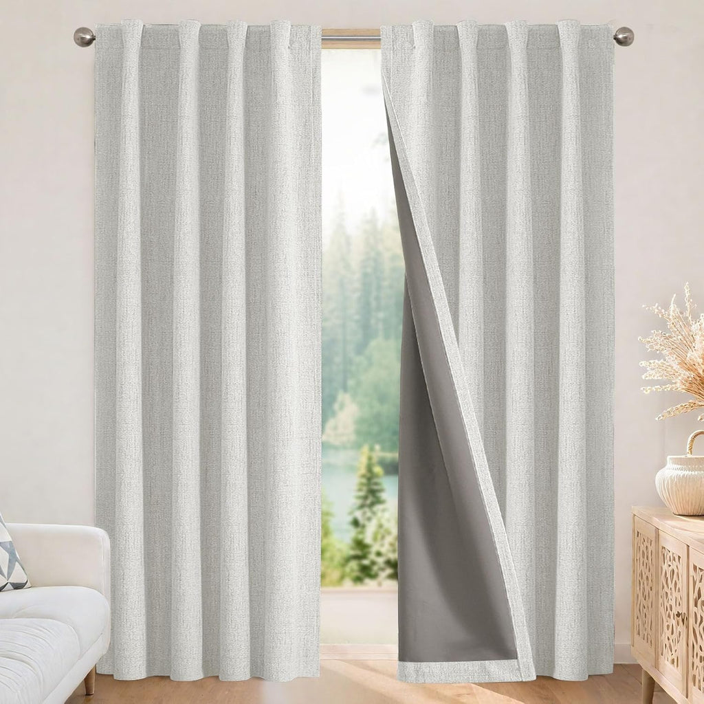 Blackout Curtains for Bedroom - 100% Light Blocking 2 Panels Set White Drapes 66" W x 96" L, Thermal Insulated Room