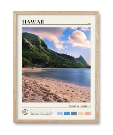 Natural OAK Wood Hawaii Framed Wall Art, 12x16in Makana Mountain Natural Scenery Canvas Wall Print, Classic Urban City