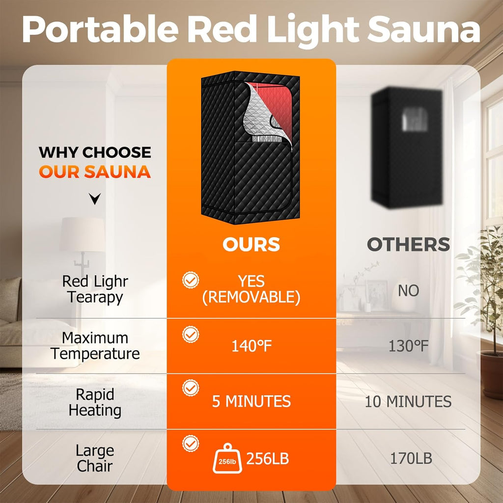 Portable Infrared Sauna with 600nm Red Light, Personal Sauna Spa with Remote Control and Large Foldable Chair