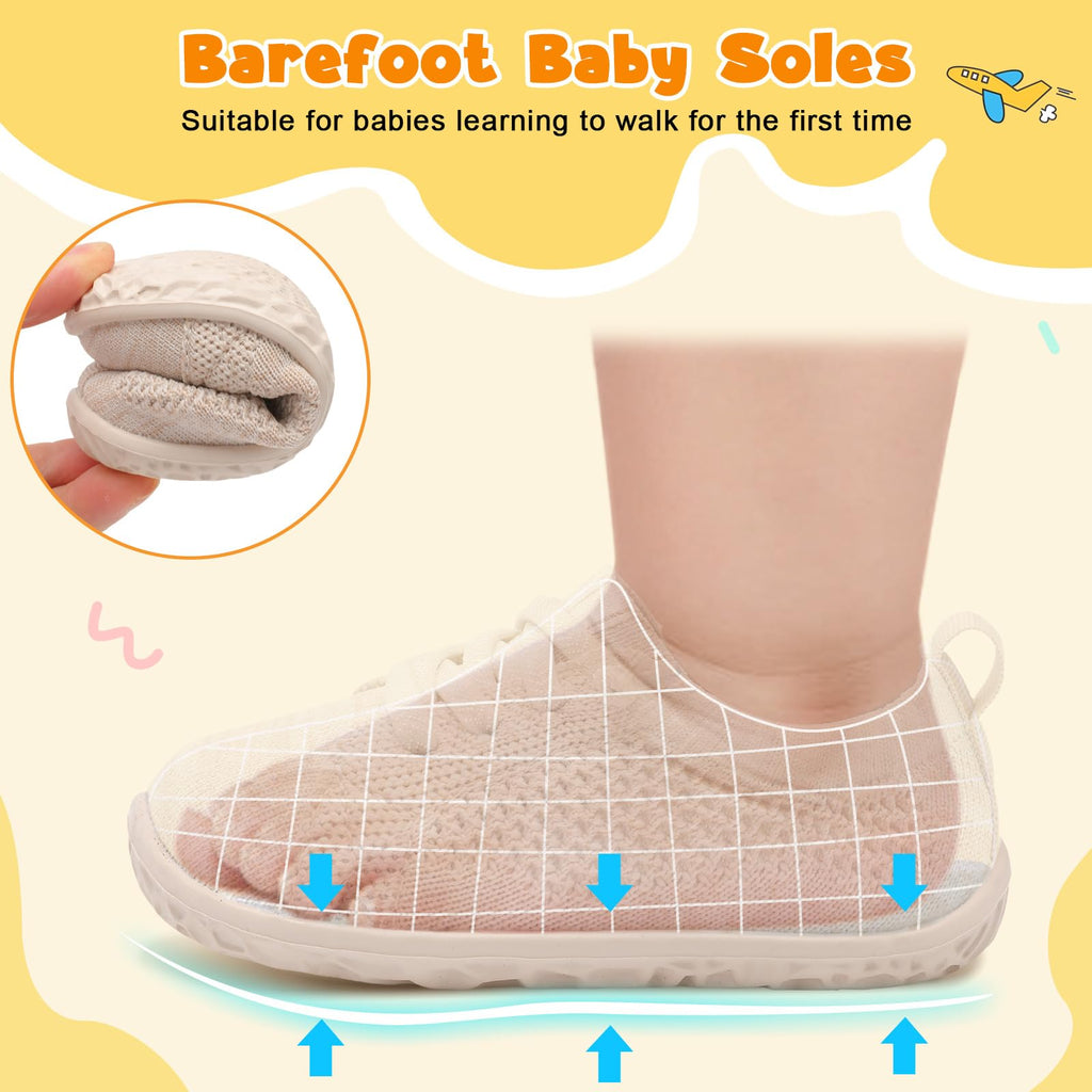Lightweight Baby Shoes Boys Girls Walking Shoes Barefoot Infant Sneakers Slip On Newborn Crib Sneakers Beige