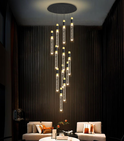 118inch 12-Lights Modern Chandeliers for Living Room LED Dimmbale Light Fixture Entryway High Ceiling Light Pendants Lighting for Dining Room Hallway Staircase with Remote Dimming Chandelier A100-B0BWR1N4GW