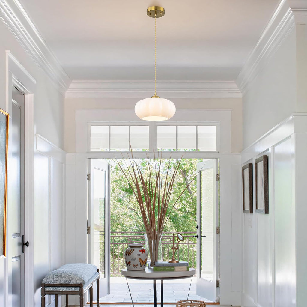 9.84" Mid-Century Modern Pendant Lights Kitchen Island,1-Light Brushed Gold Kitchen Light Fixtures with Opal Milky