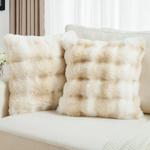 Pack of 2 Faux Fur Throw Pillow Covers 18x18 Inch Soft Raised Textured Decorative Cushion Cases Modern Farmhouse