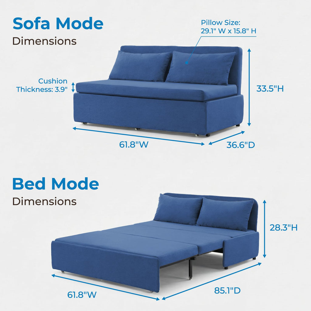 Queen Size Sofa Bed, Linen Pull Out Sleeper Couch Beds, 62" W 2-in-1 Modern Convertible Sofa, Pull Out Sleeper Sofa