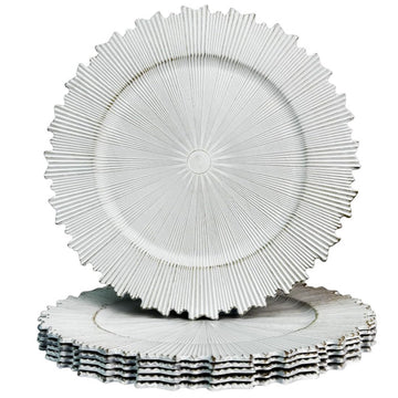 Antique White Charger Plates, 13" Round Chargers for Dinner Plates, Set of 6 Plastic Plate Chargers for Weddings