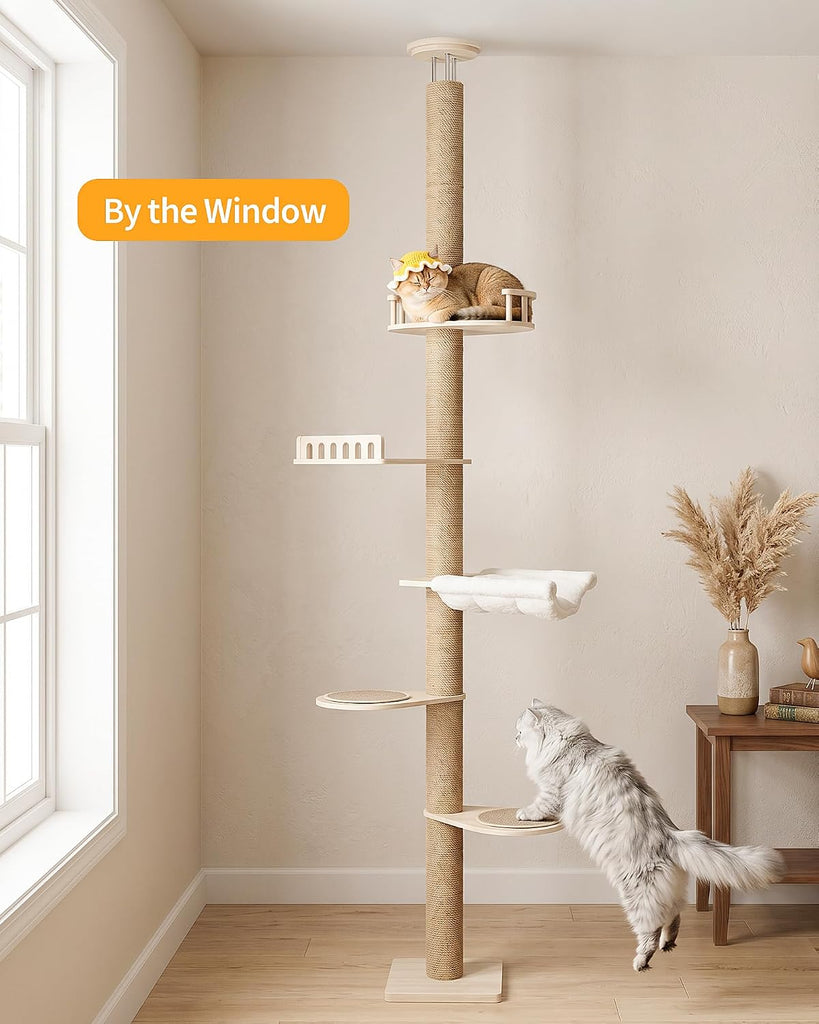 9.8ft Floor to Ceiling Cat Tree for Large Cats, 5-Tier Cat Tower