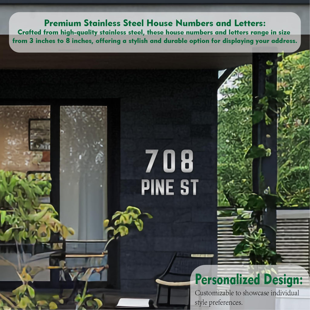 20" Custom 3 PCS Floating Stainless Steel House Numbers, Large Metal Number
