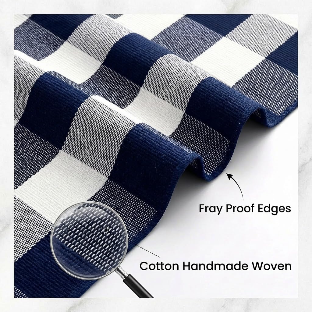 Navy Blue and White Buffalo Plaid Rug 2'4'' x 3'7'', Washable Farmhouse Non-Slip Checkered Doormat, Indoor Outdoor