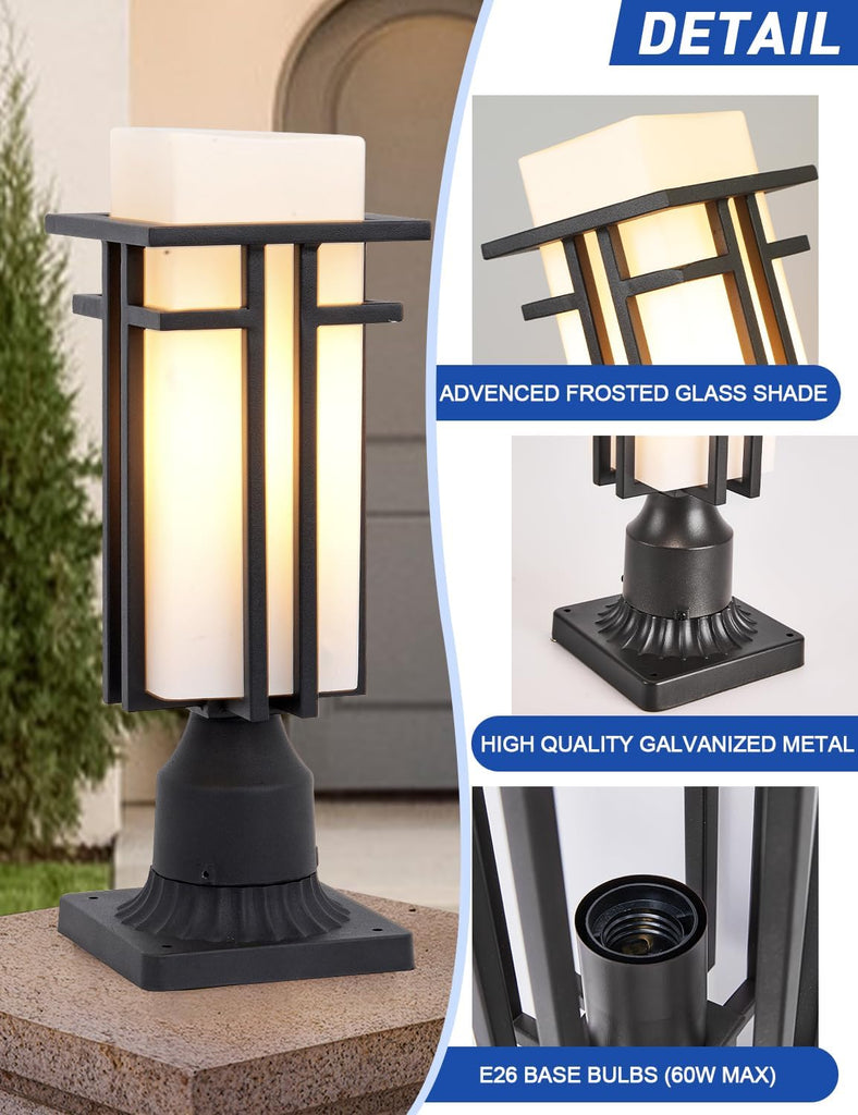 Outdoor Post Lights Waterproof Metal Frame with Milk White Frosted Glass Pier Mount Outdoor Lighting Fixtures(with
