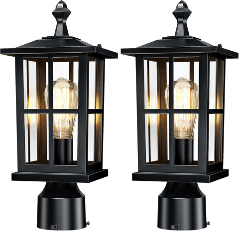 Outdoor Post Lights 2-Pack, Anti-Rust Waterproof Black Pillar Light Fixtures