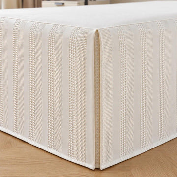 Bed Skirt, Textured Geometric Stripe Pleated Bed Skirts, Ivory