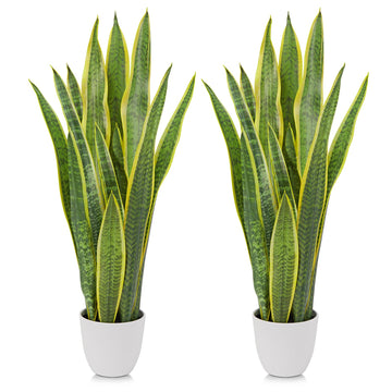 2 Set Artificial Snake Plant Potted, 28 Inch Faux Sansevieria Trifasciata Plants Large Tall Tropical Fake Snake Plant