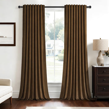 Brown Velvet Curtains 84 Inch Long Modern Elegant Room Darkening Soundproof Back Tab Drapes with Hooks Bedroom Gold