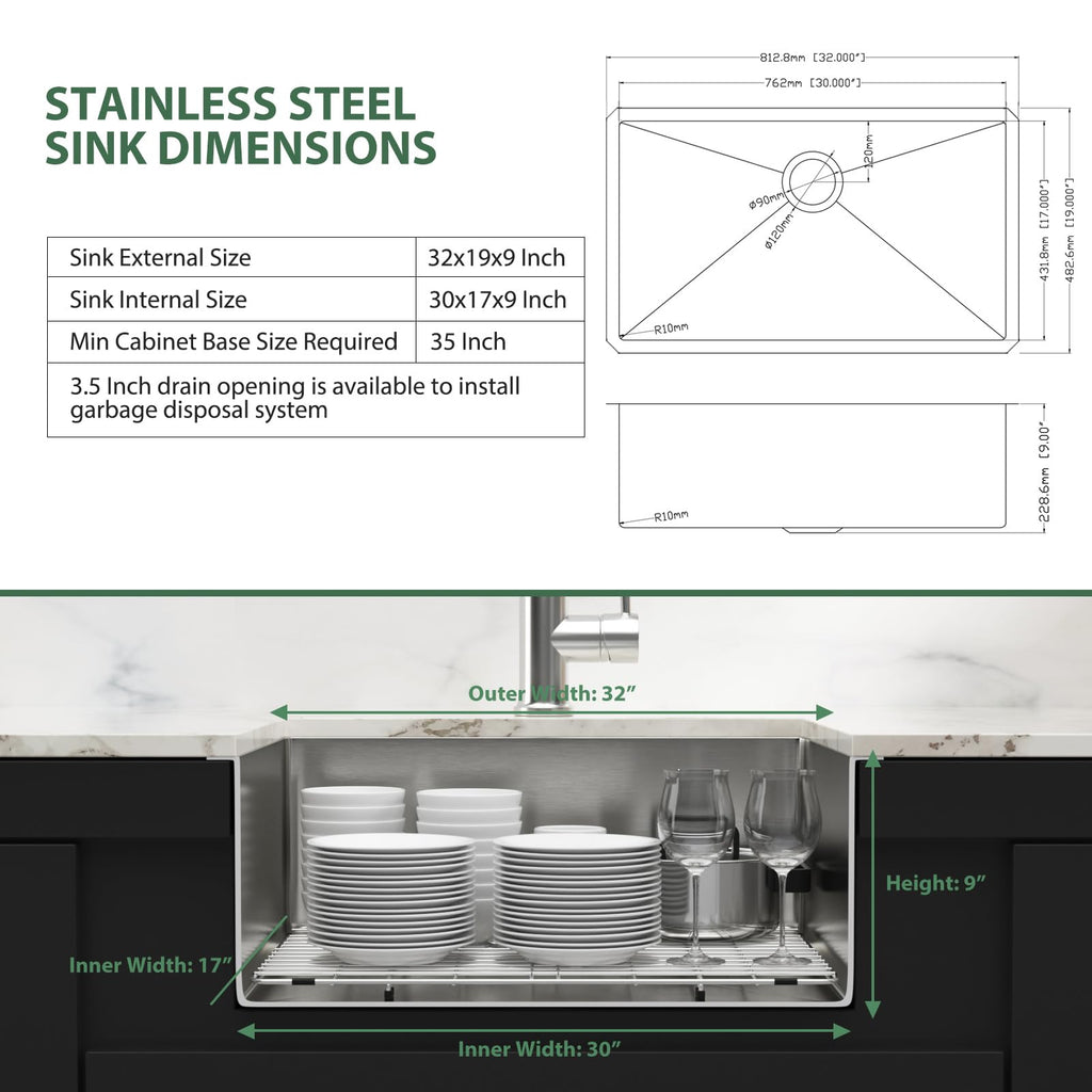 32 Inch Undermount Stainless Steel