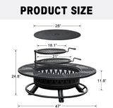 47 Inch Fire Pit with 2 Grills, Outdoor Extra Large Fire Pit for Outside