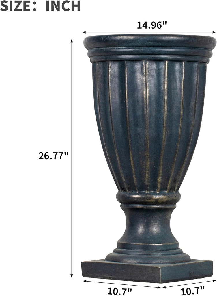 26.77" H Stately Tall Fluted Pedestal Urn Planter Weather-Resistant MGO Outdoor Flower Pot for Garden Patio and Front
