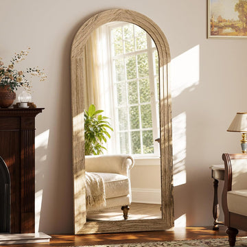 Full Length Mirror 71" x 30", Arched Large Floor Mirror with Solid Wood Frame, Freestanding & Wall Mounted