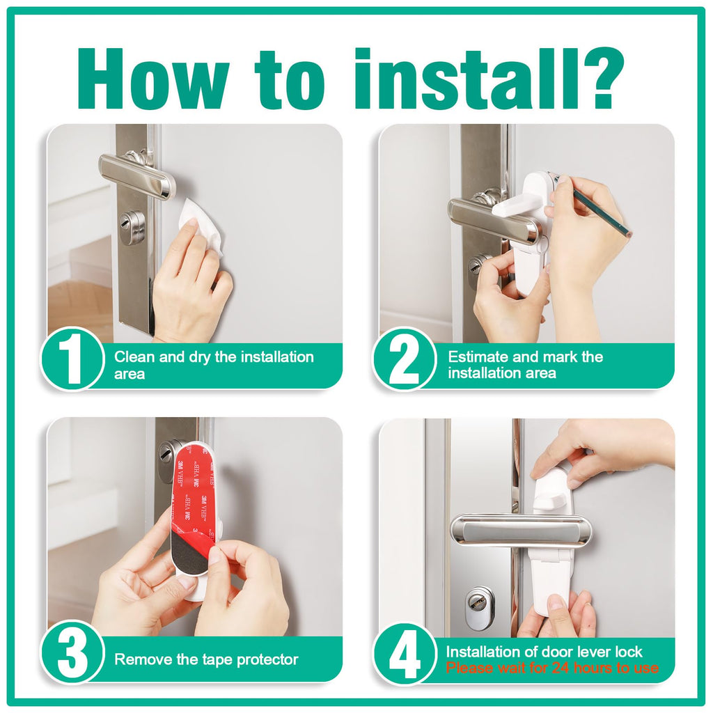 Child Proof Door Lever Lock,ABS with 3M Adhesive Backing,2 Pack