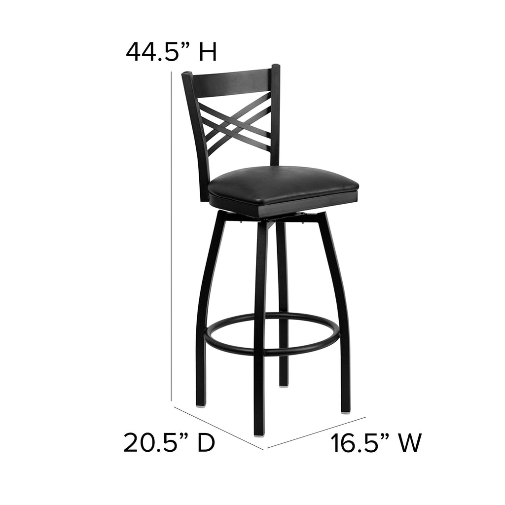 Hercules Series "X" Back Metal Restaurant Barstool, Modern Upholstered Armless Bar Height Chair for Restaurants and