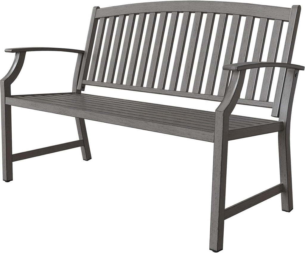 Farmhouse Outdoor Bench, Garden Benches with Anti-Rust Aluminum, Faux Wood Grain Finish Frame Patio Bench for Front