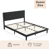 Queen Bed Frame with Headboard, Bed Frame Queen with Sturdy Wooden Slats Support