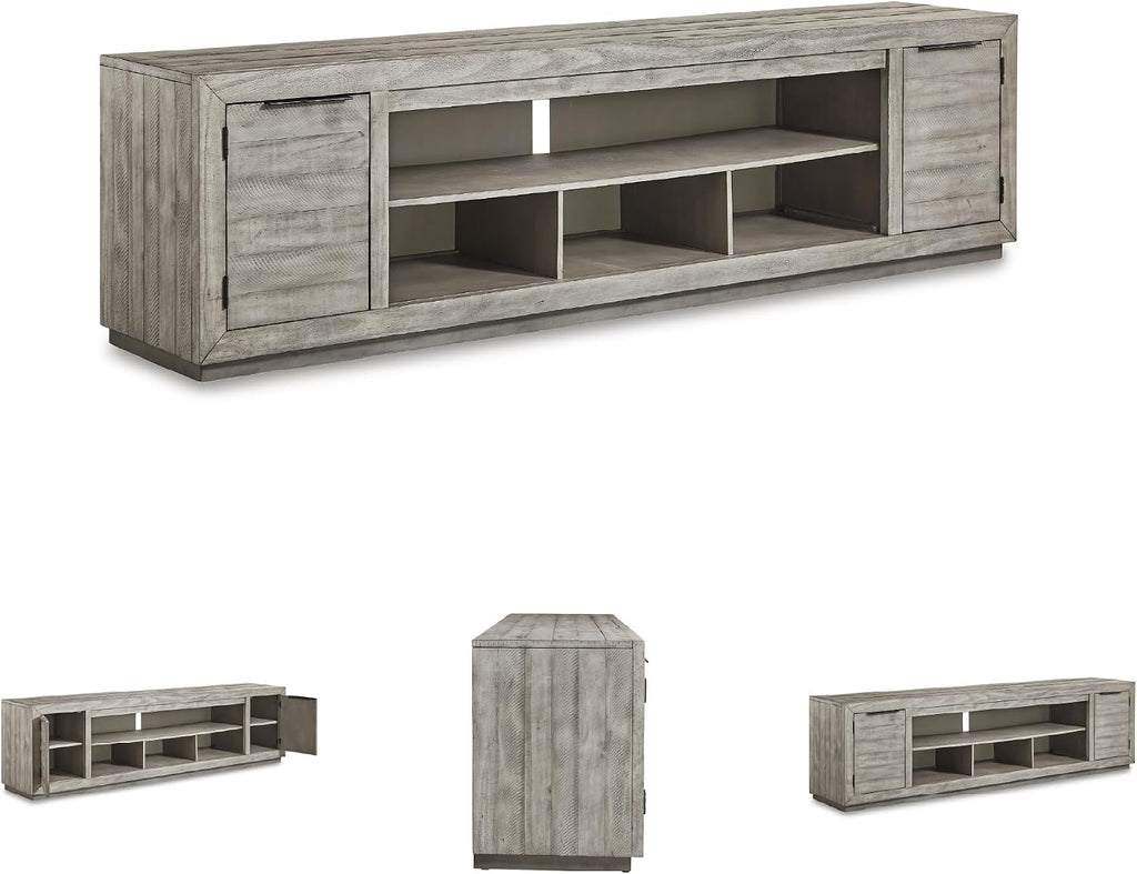 92" TV Stand with Electric Fireplace for TVs up to 105", Gray