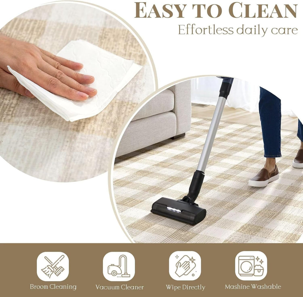 Checkered Area Rug, 8x10, Beige